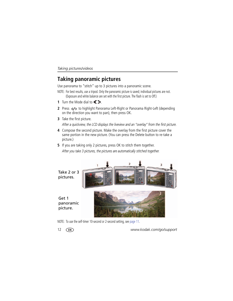 Taking panoramic pictures | Kodak M381 User Manual | Page 18 / 66