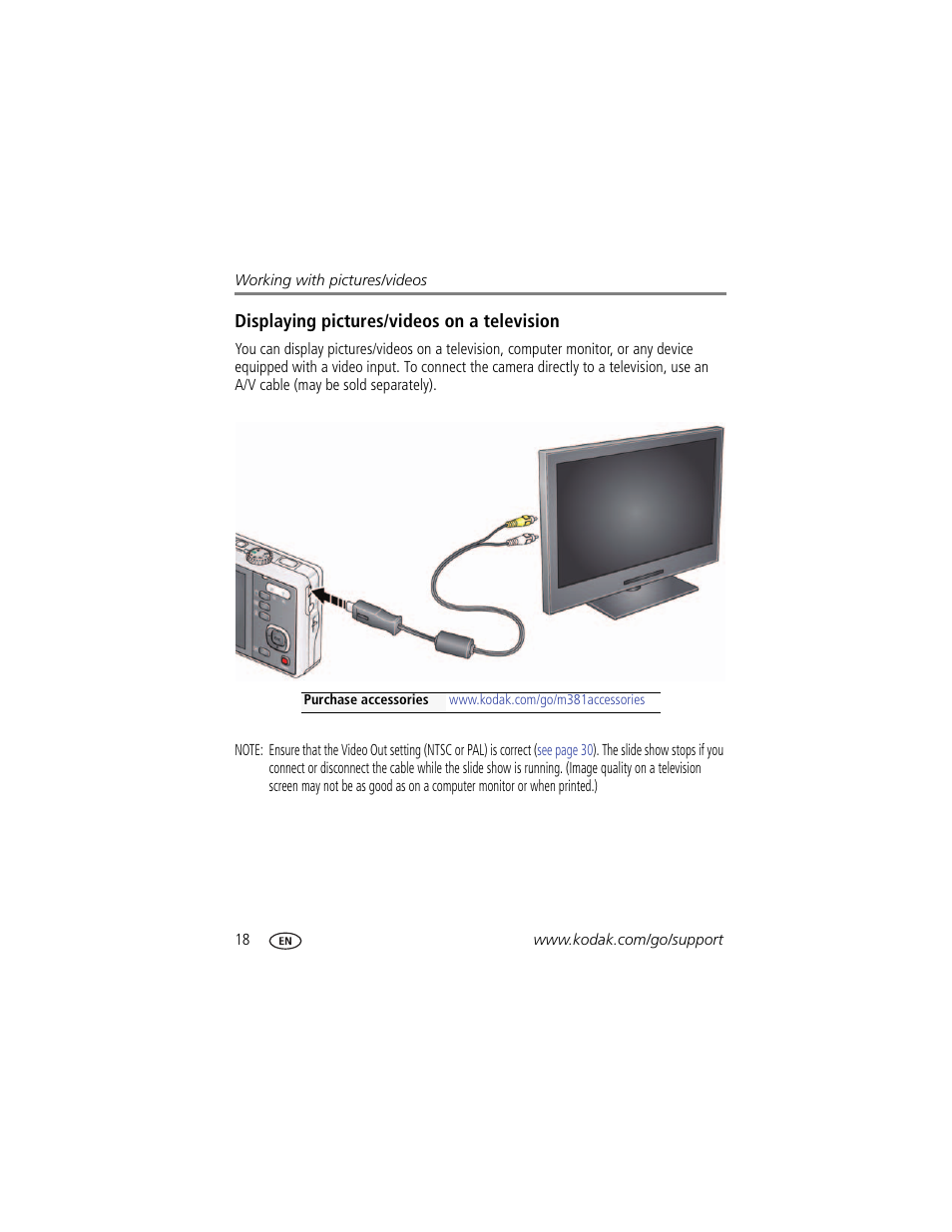 Displaying pictures/videos on a television | Kodak M381 User Manual | Page 24 / 66