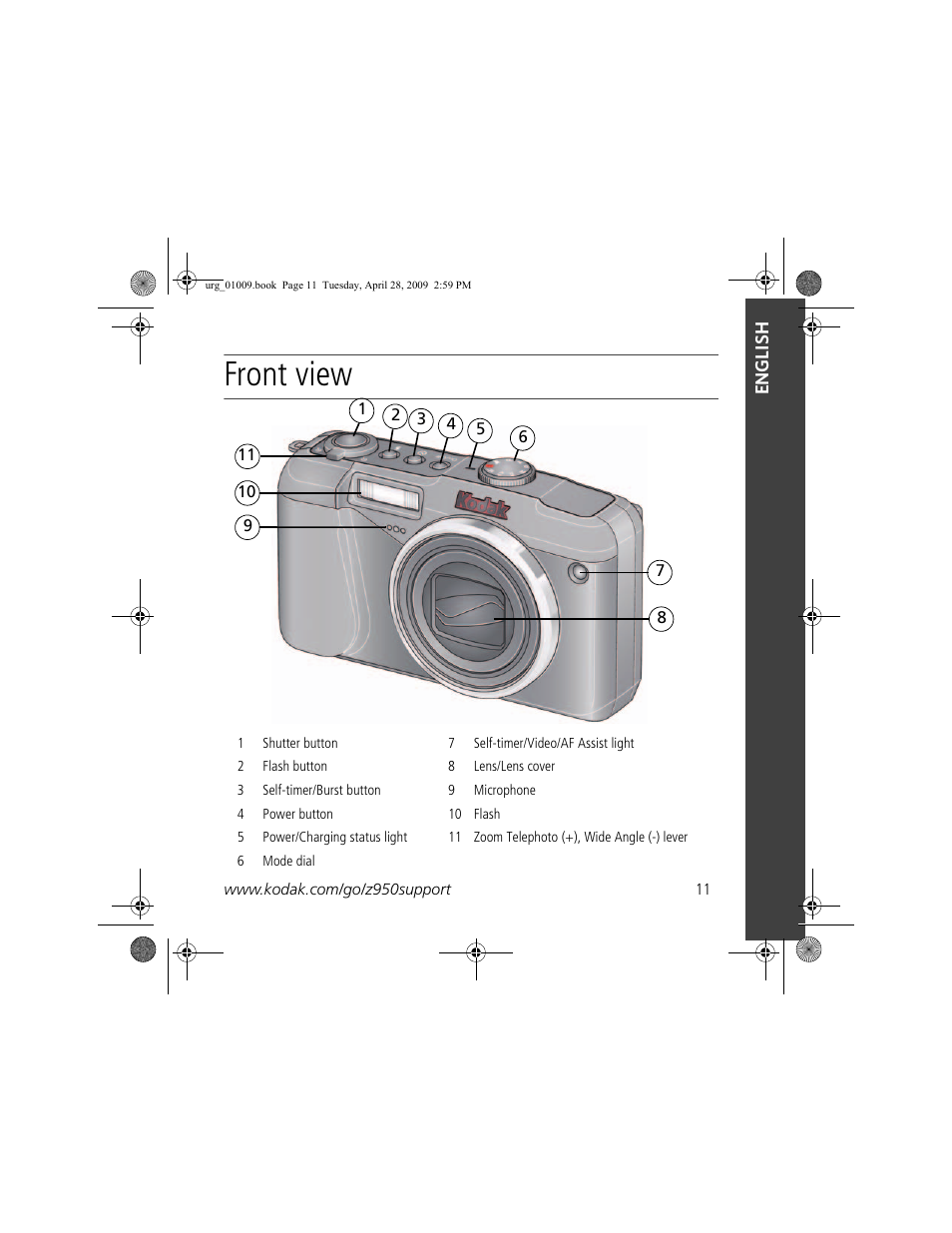 Front view | Kodak Z950 User Manual | Page 11 / 26
