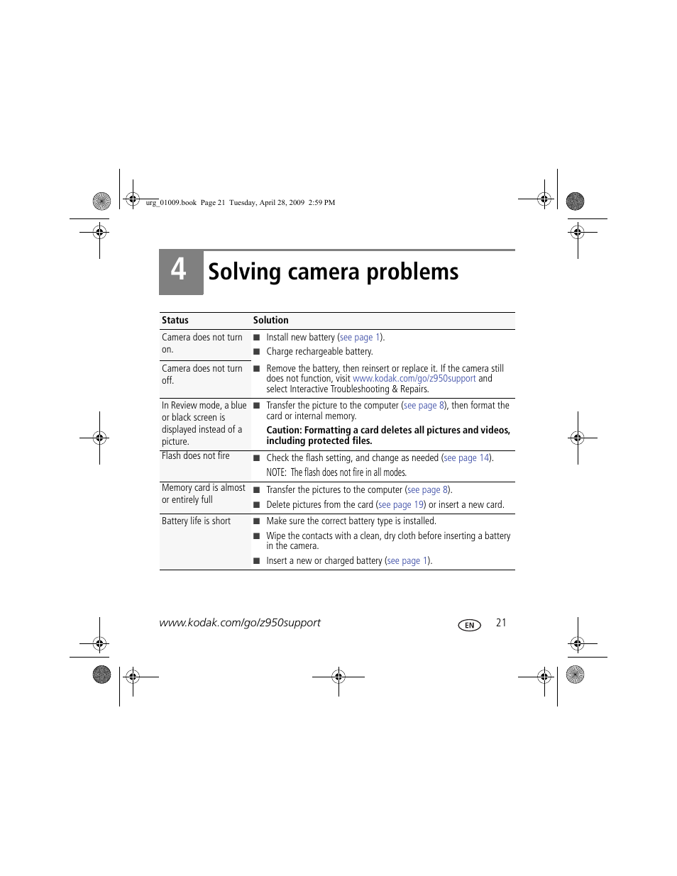 Solving camera problems | Kodak Z950 User Manual | Page 21 / 26