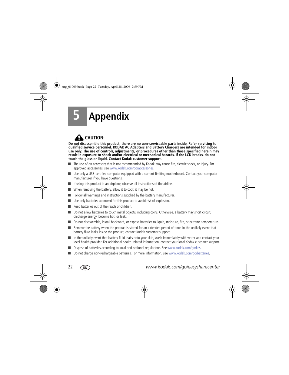 Appendix | Kodak Z950 User Manual | Page 22 / 26