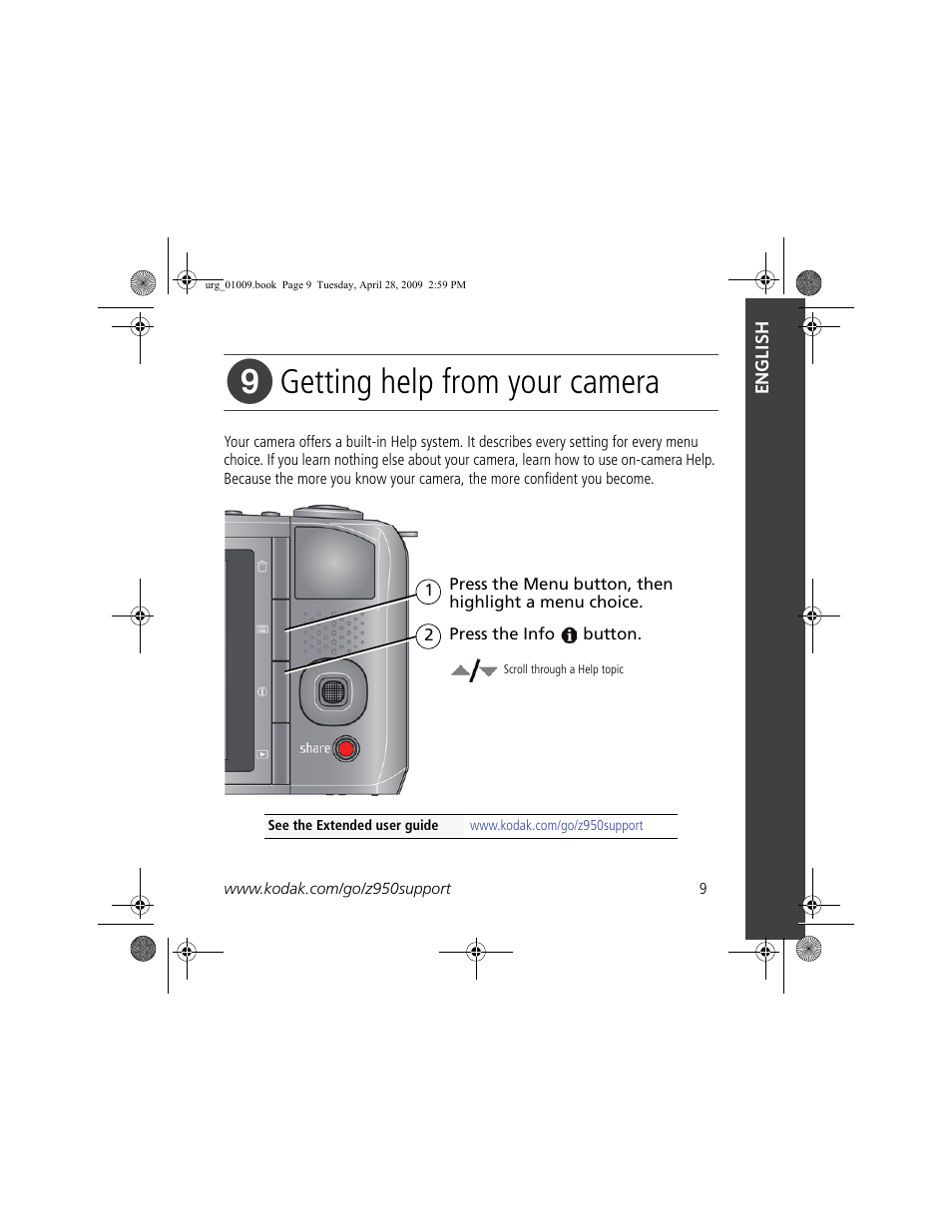 Getting help from your camera | Kodak Z950 User Manual | Page 9 / 26