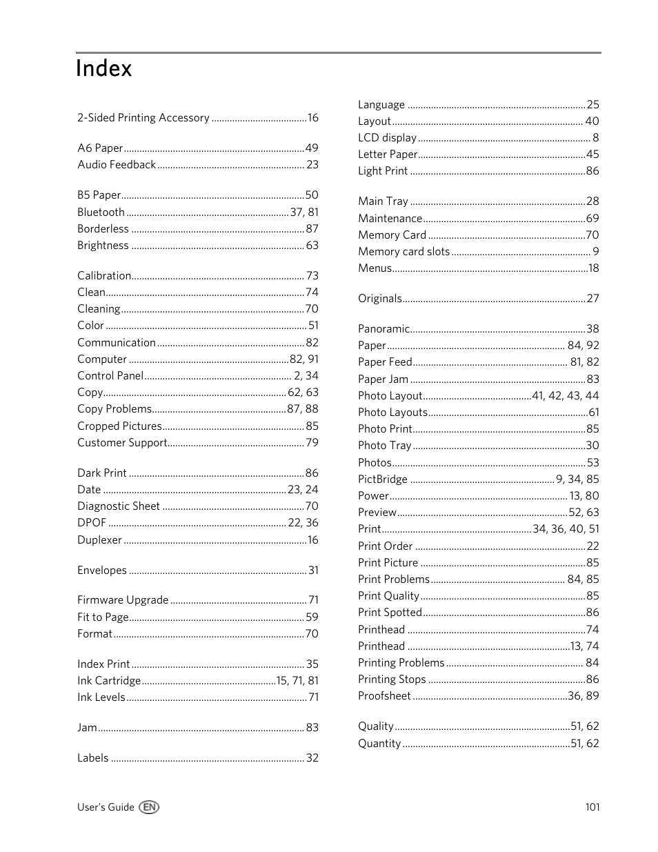 Index | Kodak 5300 User Manual | Page 105 / 106