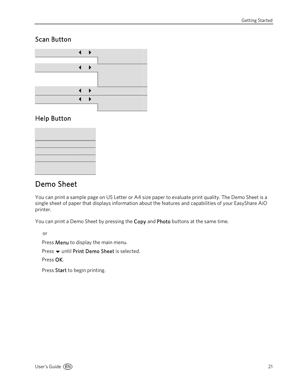 Scan button, Help button, Demo sheet | Kodak 5300 User Manual | Page 25 / 106