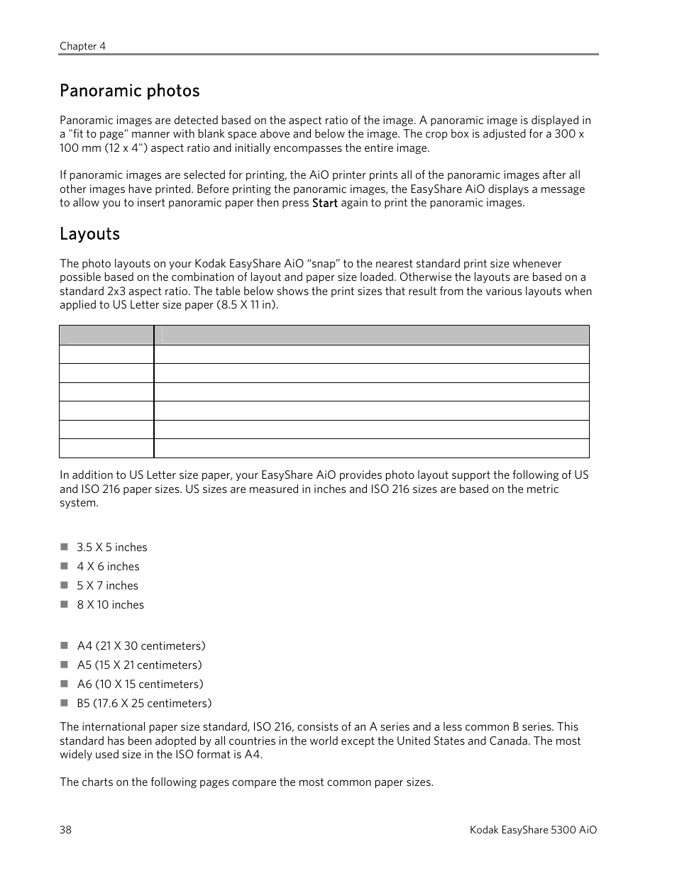 Panoramic photos, Layouts | Kodak 5300 User Manual | Page 42 / 106