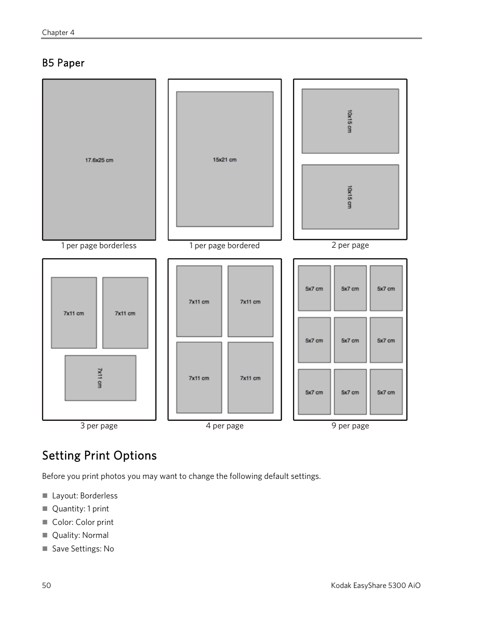 B5 paper, Setting print options | Kodak 5300 User Manual | Page 54 / 106