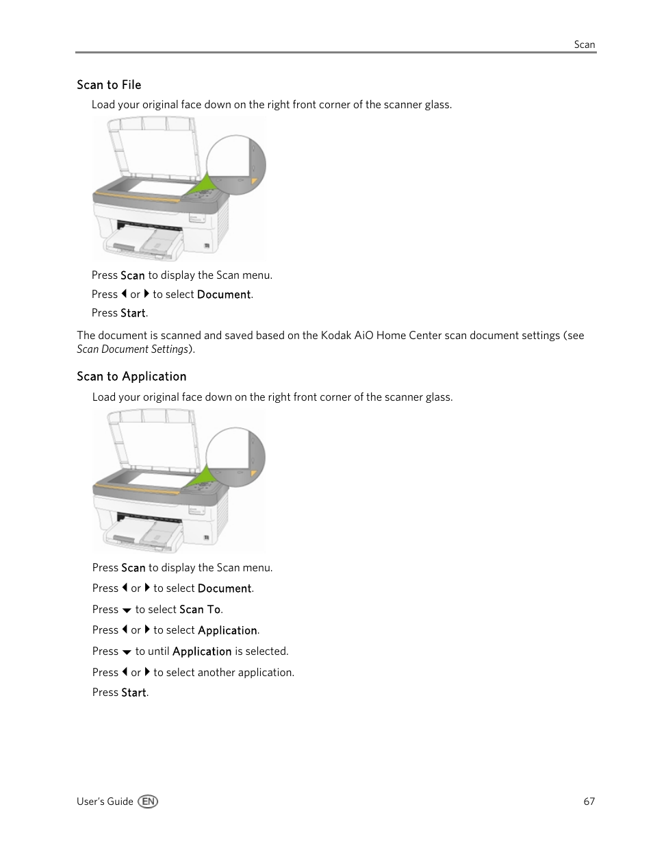 Scan to file, Scan to application | Kodak 5300 User Manual | Page 71 / 106