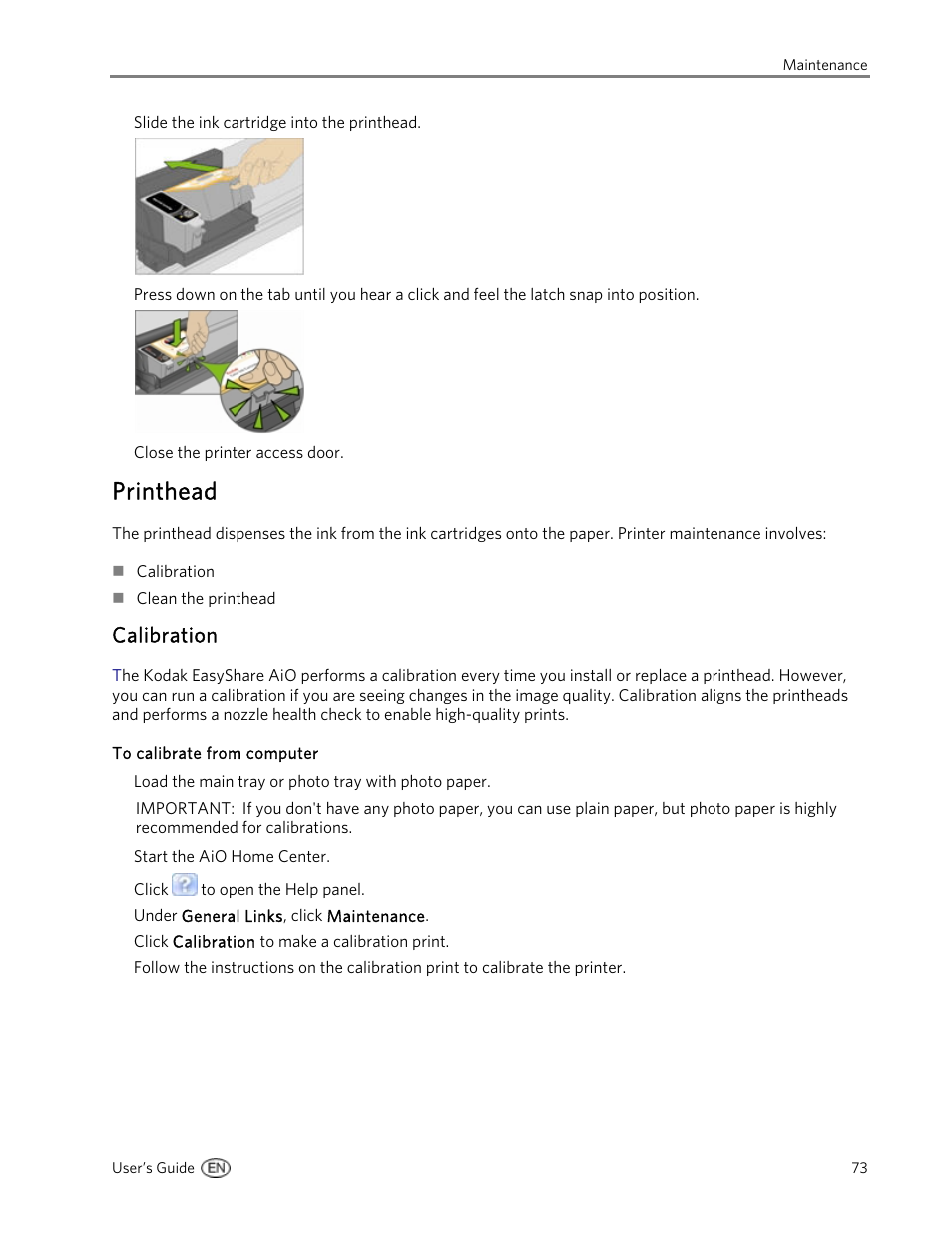 Printhead, Calibration | Kodak 5300 User Manual | Page 77 / 106