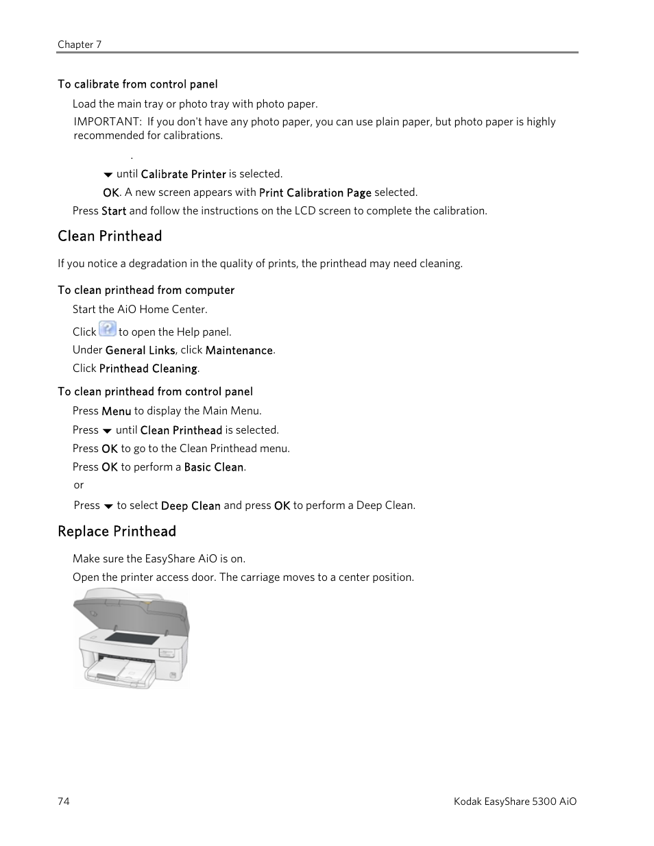 Clean printhead, Replace printhead | Kodak 5300 User Manual | Page 78 / 106