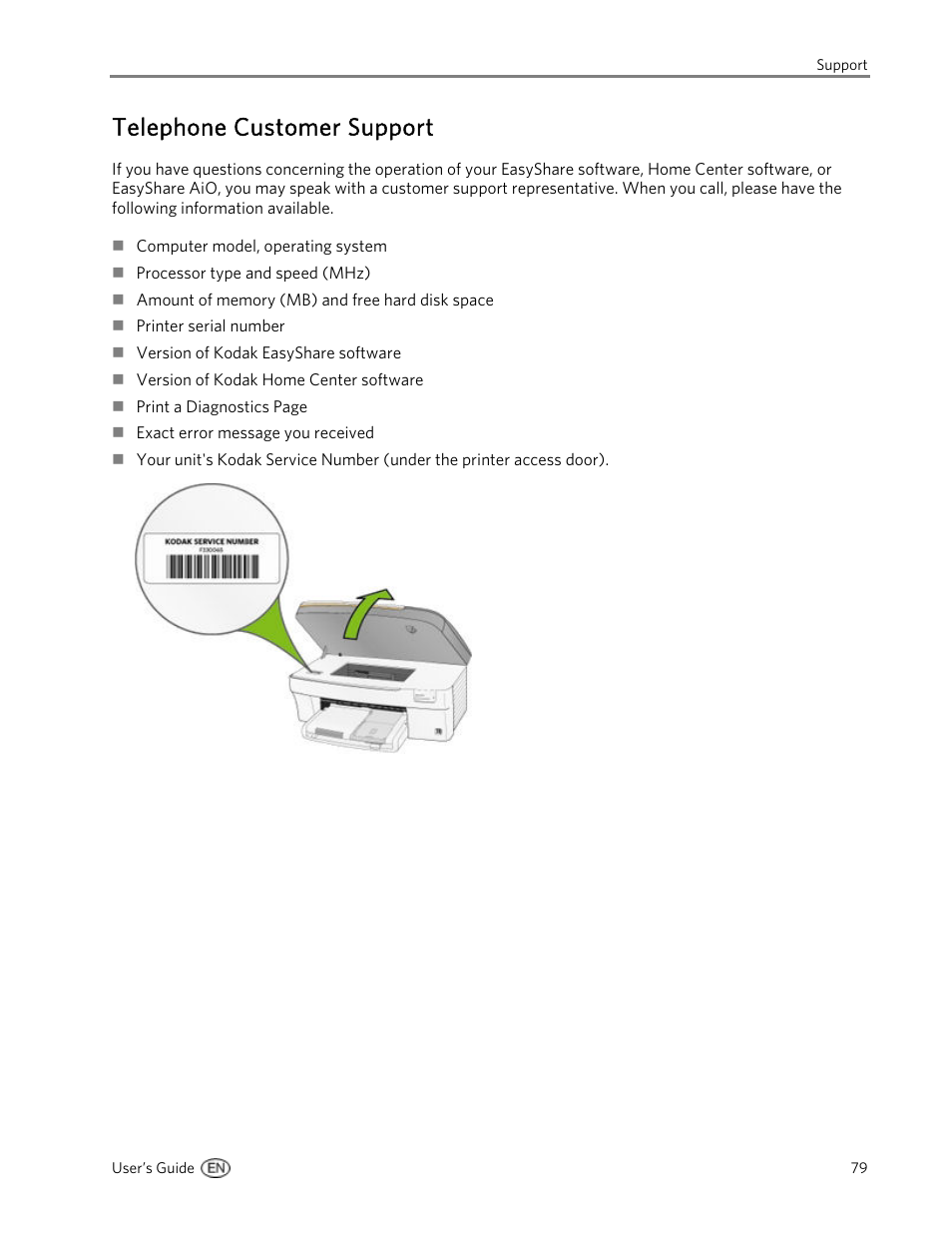 Telephone customer support | Kodak 5300 User Manual | Page 83 / 106