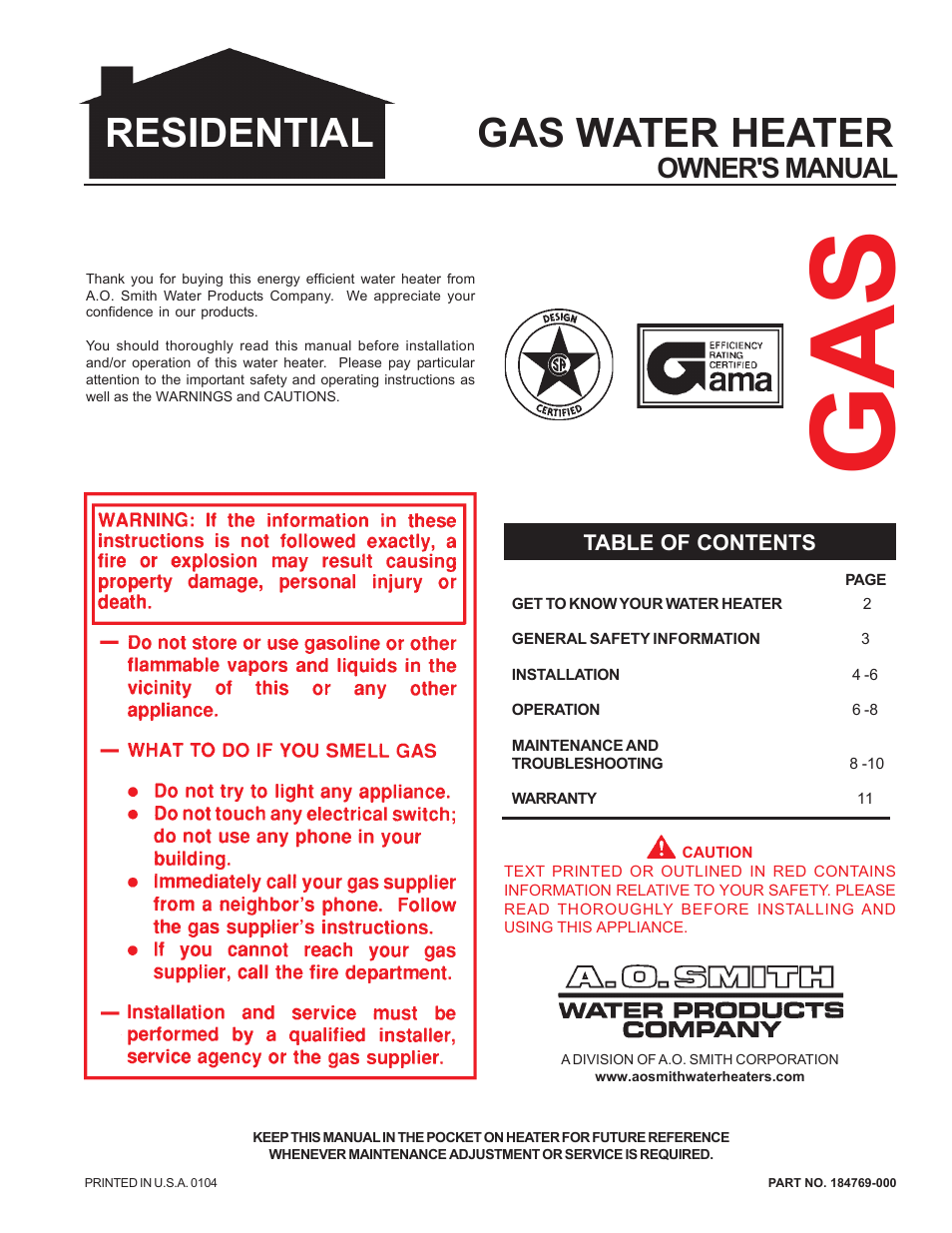 A.O. Smith 184769-000 User Manual | 12 pages
