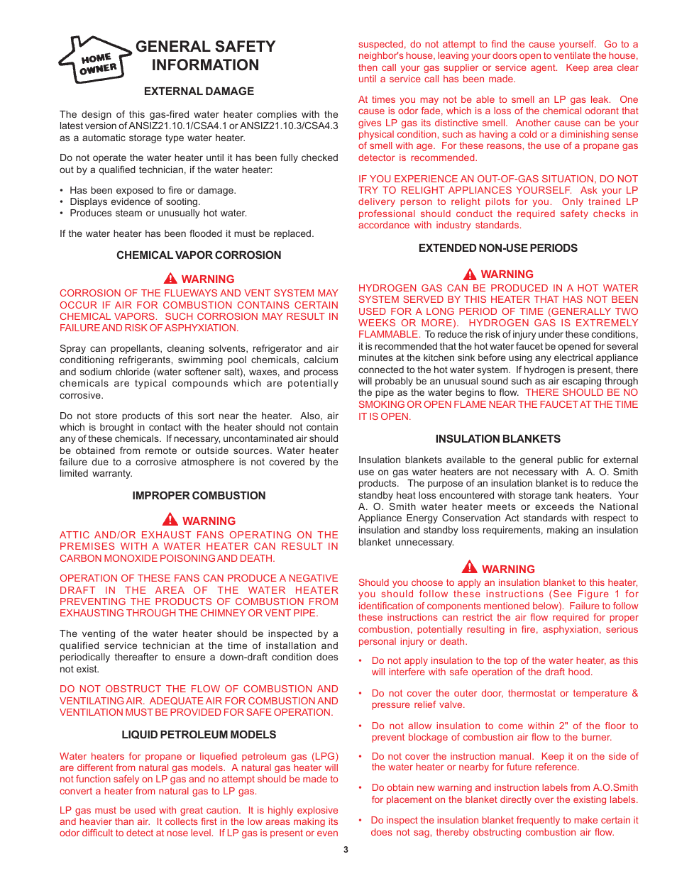 General safety information | A.O. Smith 184769-000 User Manual | Page 3 / 12