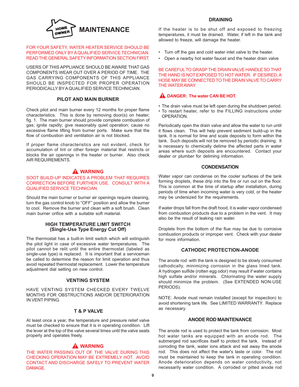 Maintenance | A.O. Smith 184769-000 User Manual | Page 9 / 12