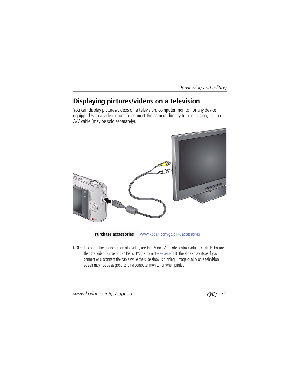 Displaying pictures/videos on a television | Kodak C143 User Manual | Page 31 / 65