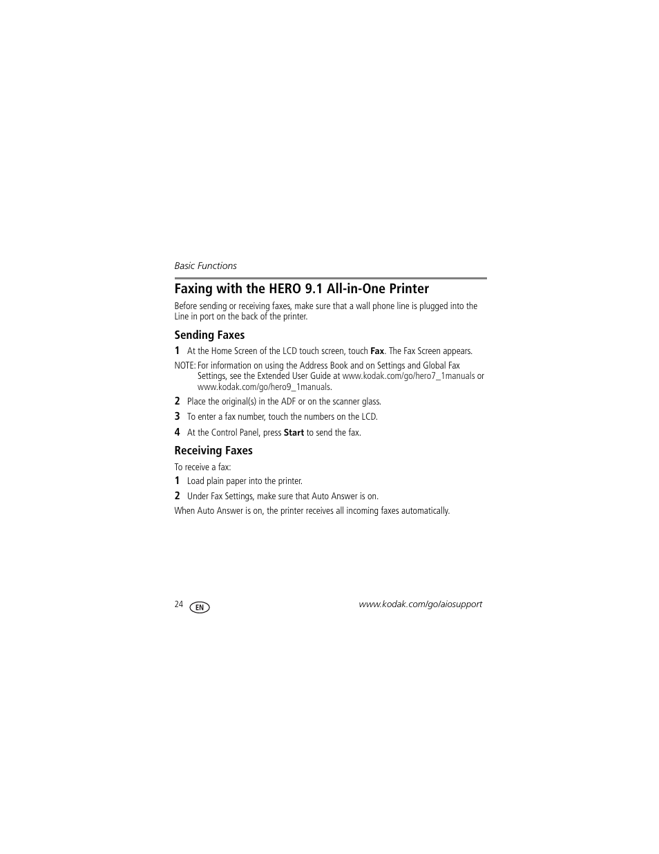 Faxing with the hero 9.1 all-in-one printer | Kodak HERO 9.1 User Manual | Page 30 / 43