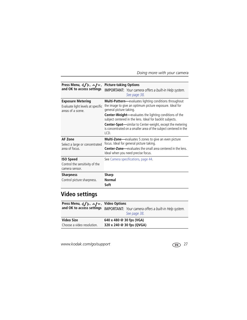 Video settings | Kodak CD82 User Manual | Page 33 / 64