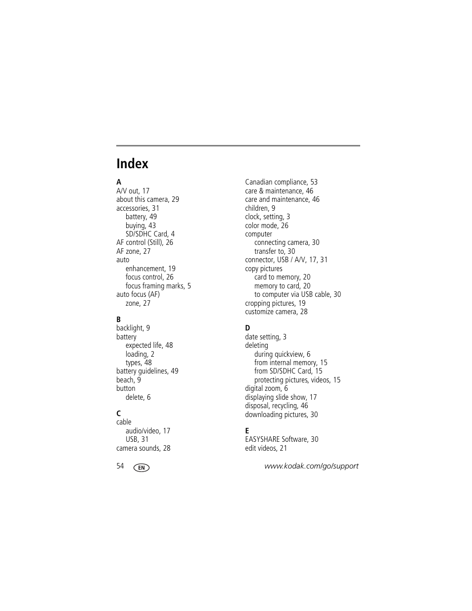 Index | Kodak CD82 User Manual | Page 60 / 64