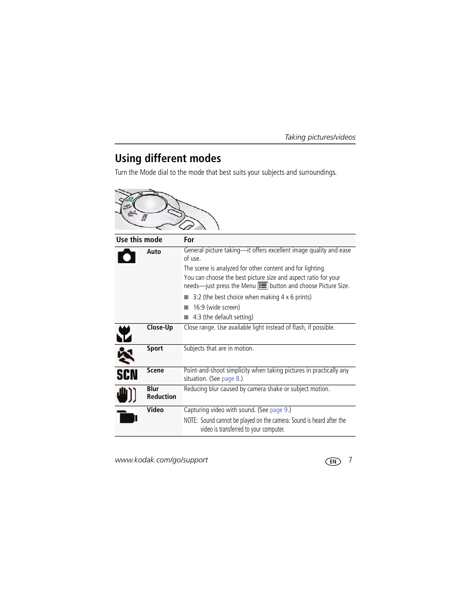 Using different modes | Kodak CD80 User Manual | Page 13 / 63