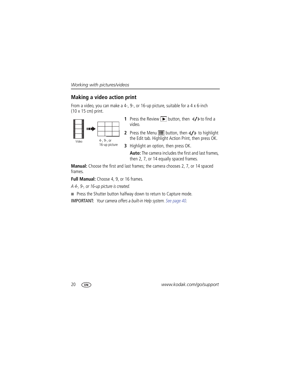 Making a video action print | Kodak CD80 User Manual | Page 26 / 63