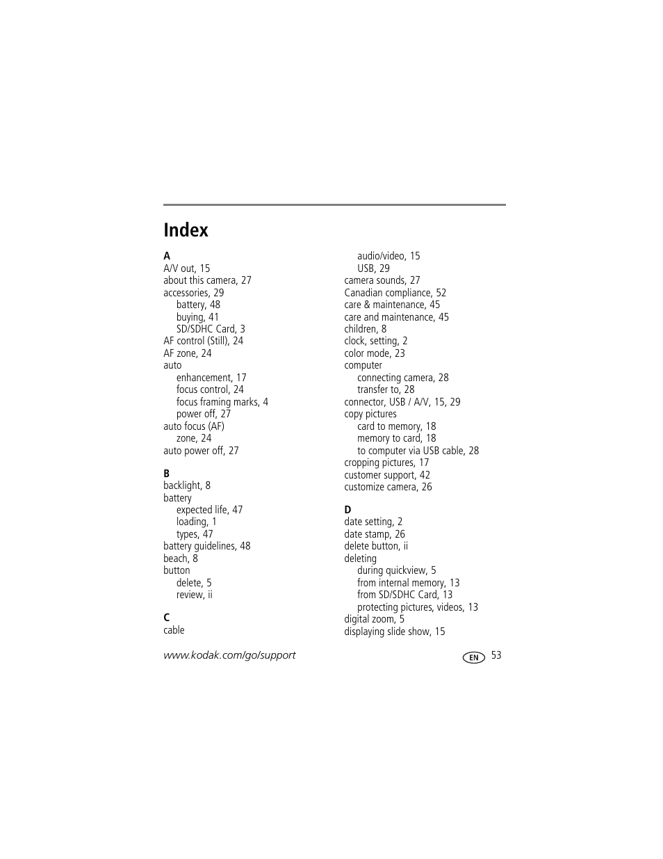 Index | Kodak CD80 User Manual | Page 59 / 63