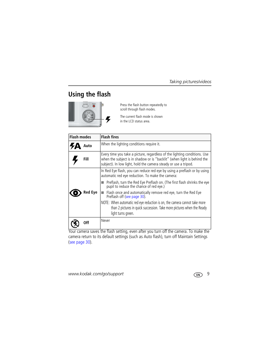 Using the flash | Kodak M873 User Manual | Page 15 / 76