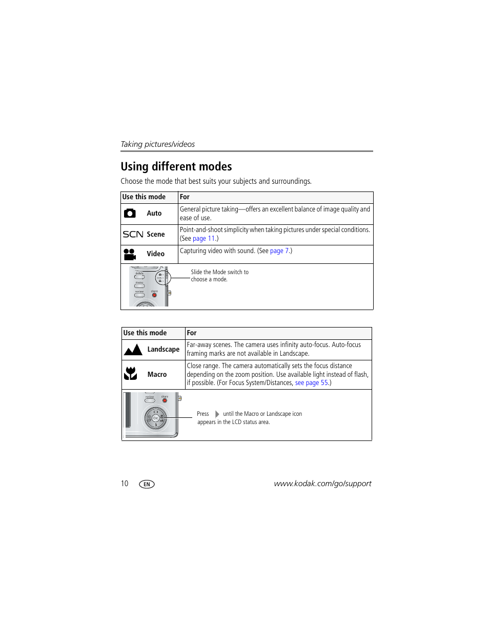 Using different modes | Kodak M873 User Manual | Page 16 / 76