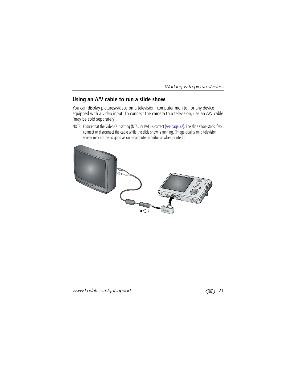 Using an a/v cable to run a slide show | Kodak M873 User Manual | Page 27 / 76