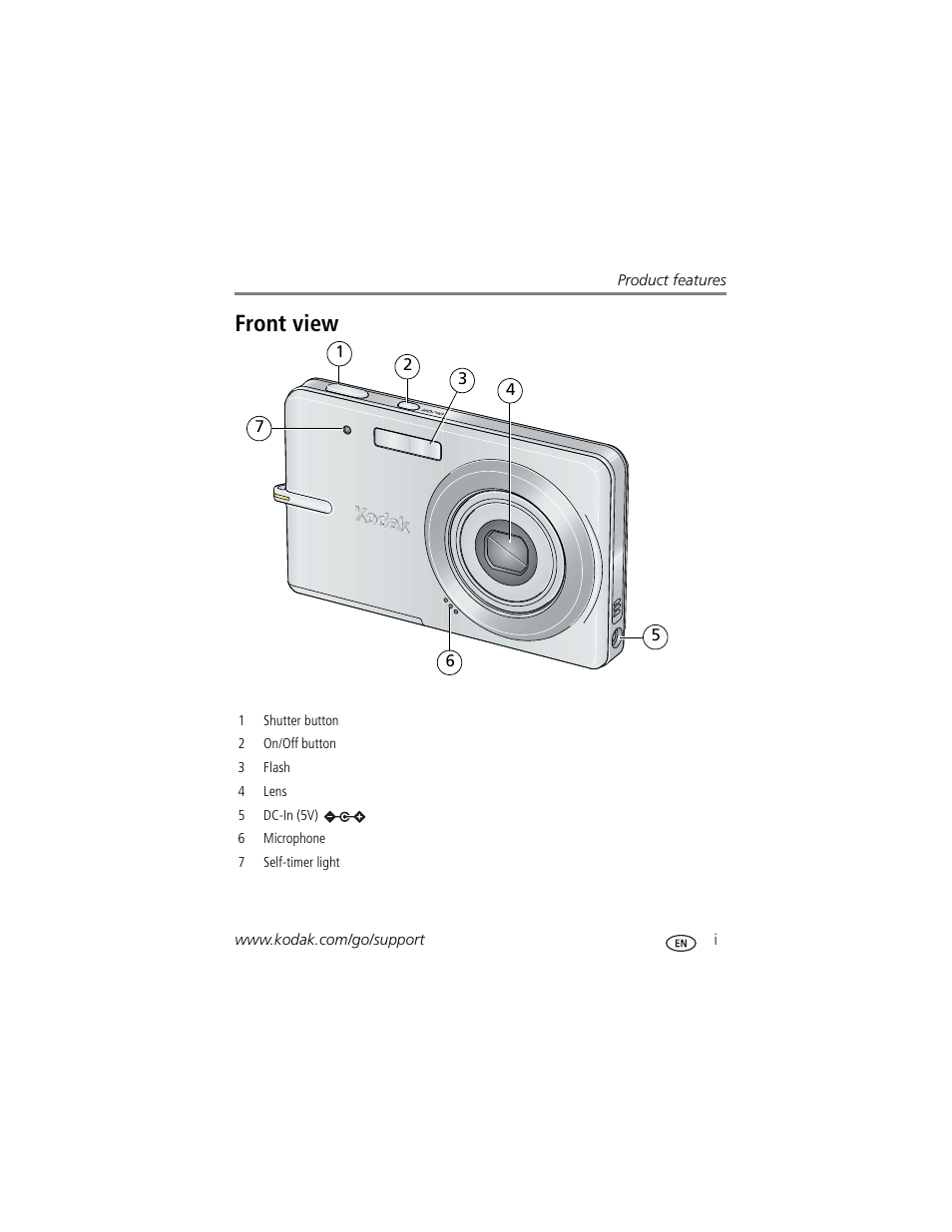 Product features, Front view | Kodak M873 User Manual | Page 3 / 76