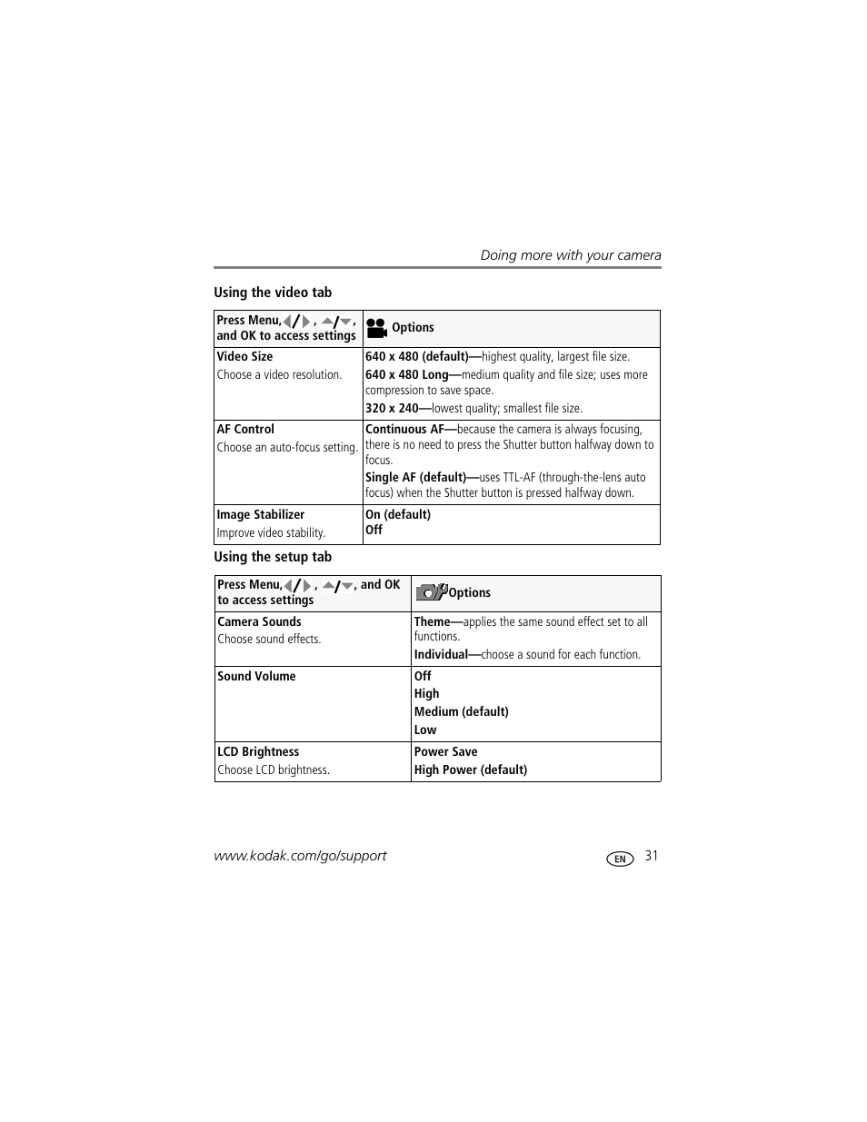 Settings | Kodak M873 User Manual | Page 37 / 76