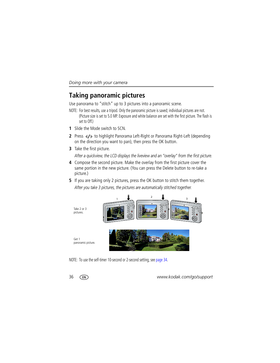 Taking panoramic pictures | Kodak M873 User Manual | Page 42 / 76