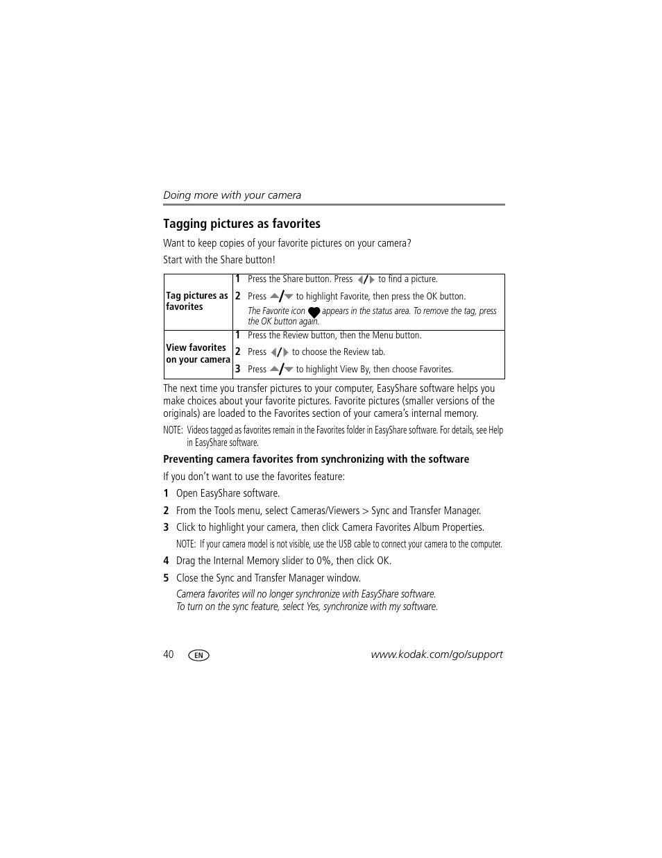 Tagging pictures as favorites | Kodak M873 User Manual | Page 46 / 76
