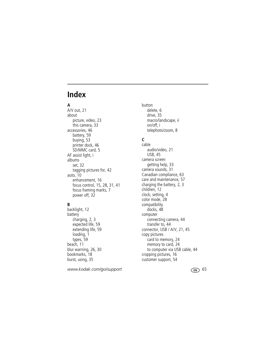 Index | Kodak M873 User Manual | Page 71 / 76