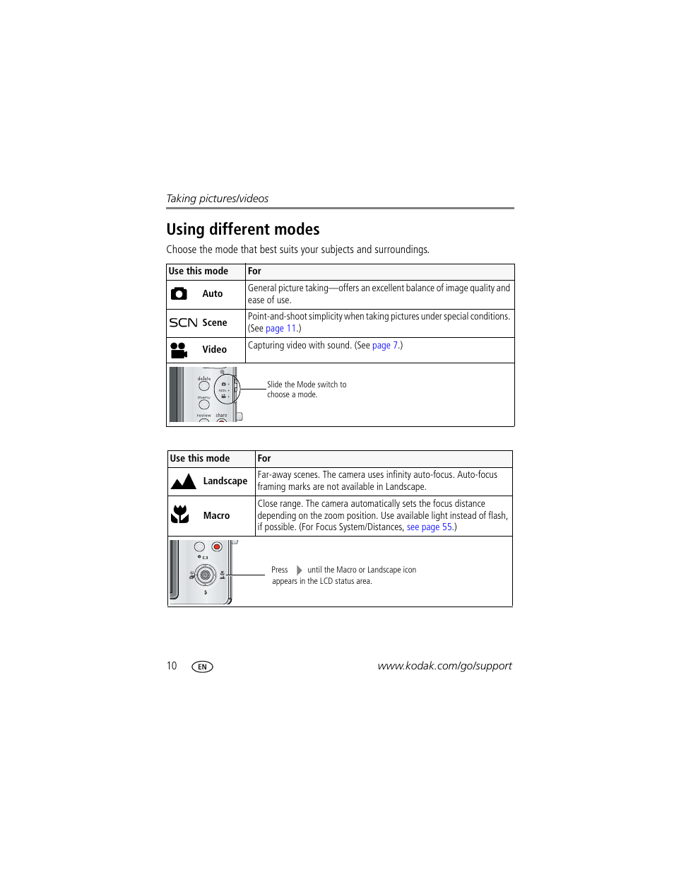 Using different modes | Kodak M883 User Manual | Page 16 / 76