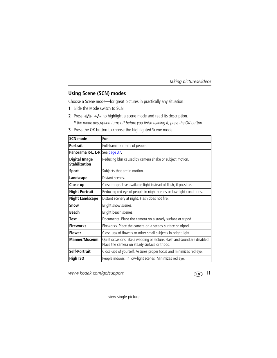 Using scene (scn) modes | Kodak M883 User Manual | Page 17 / 76