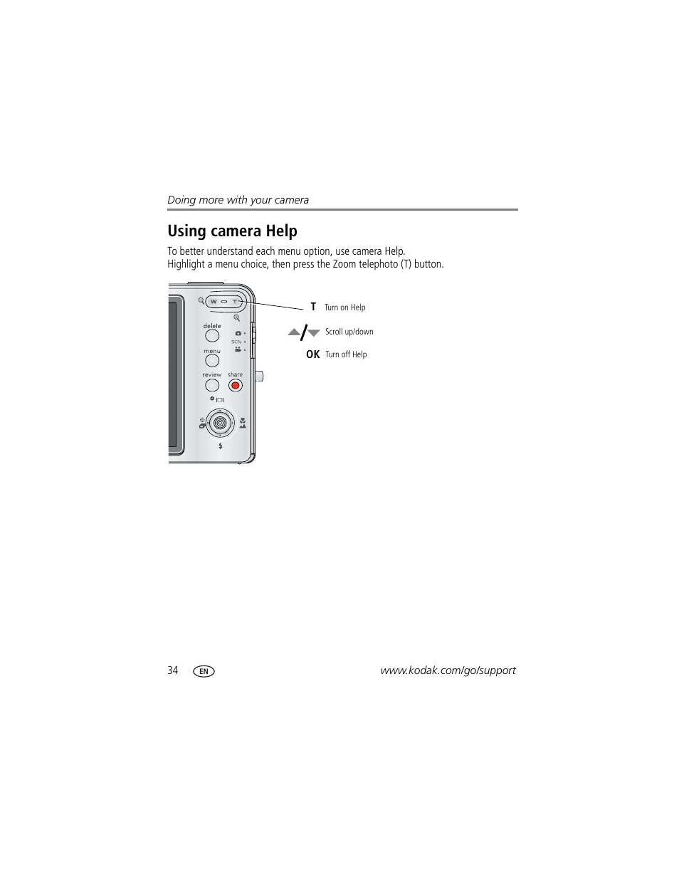 Using camera help | Kodak M883 User Manual | Page 40 / 76