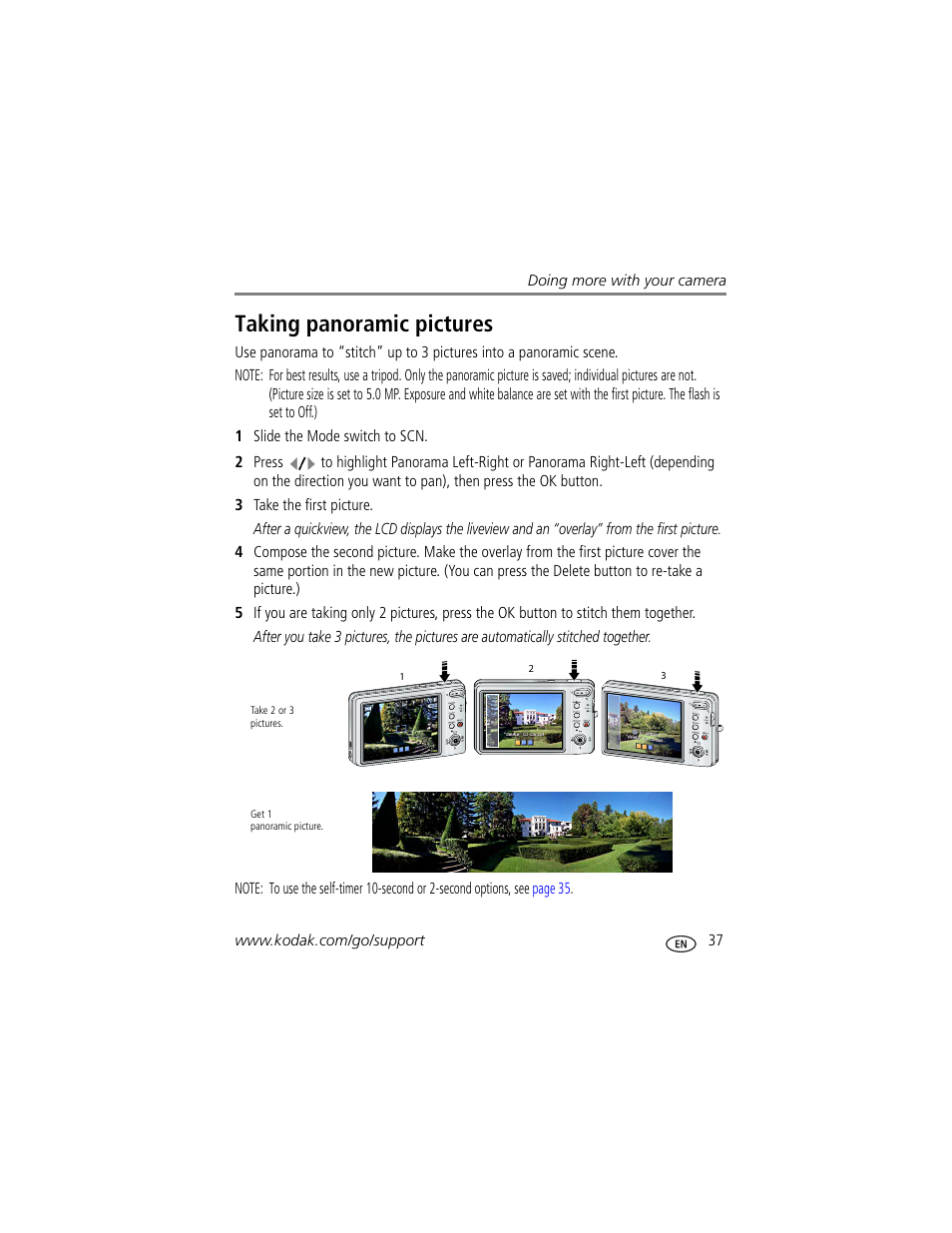 Taking panoramic pictures | Kodak M883 User Manual | Page 43 / 76