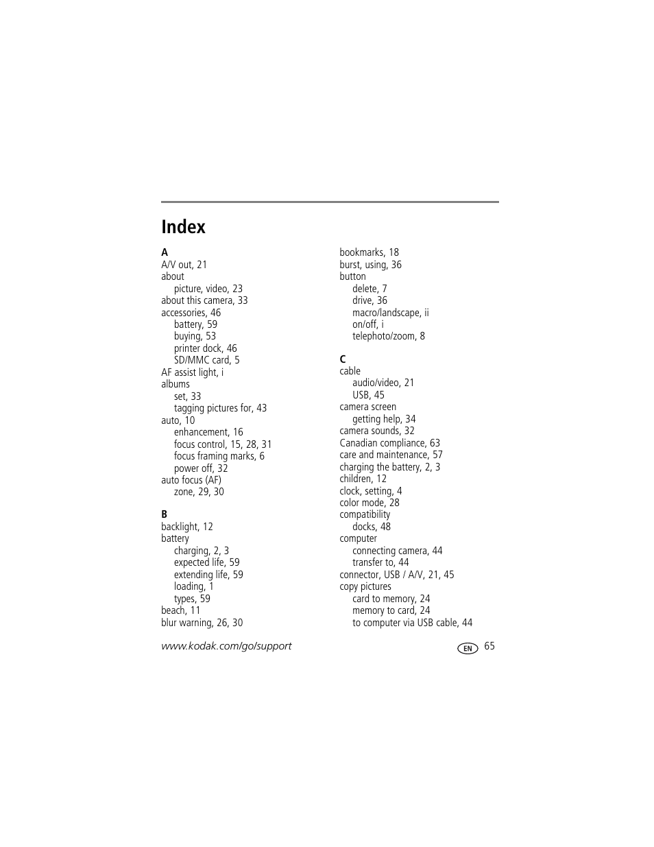 Index | Kodak M883 User Manual | Page 71 / 76