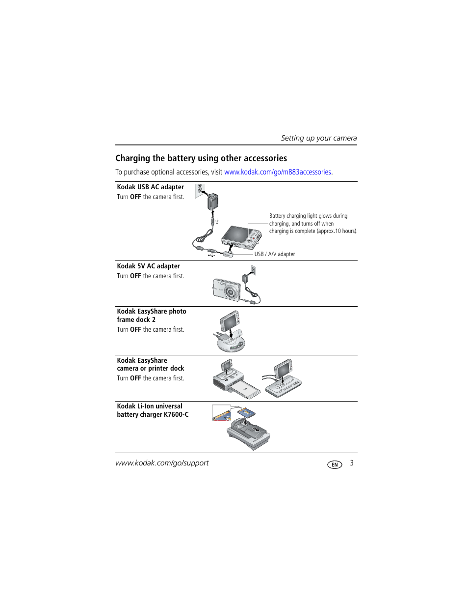 Charging the battery using other accessories | Kodak M883 User Manual | Page 9 / 76