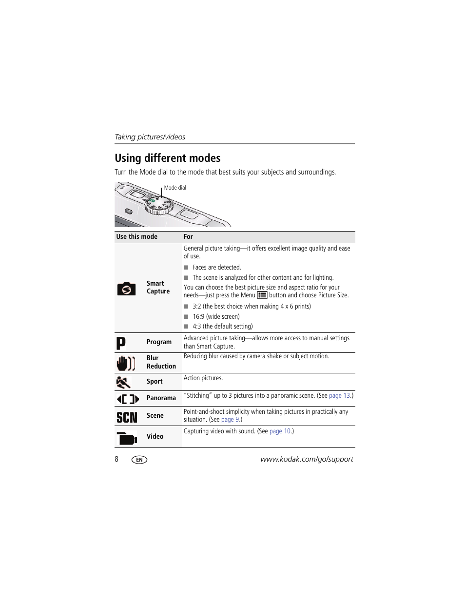 Using different modes | Kodak MD41 User Manual | Page 14 / 67