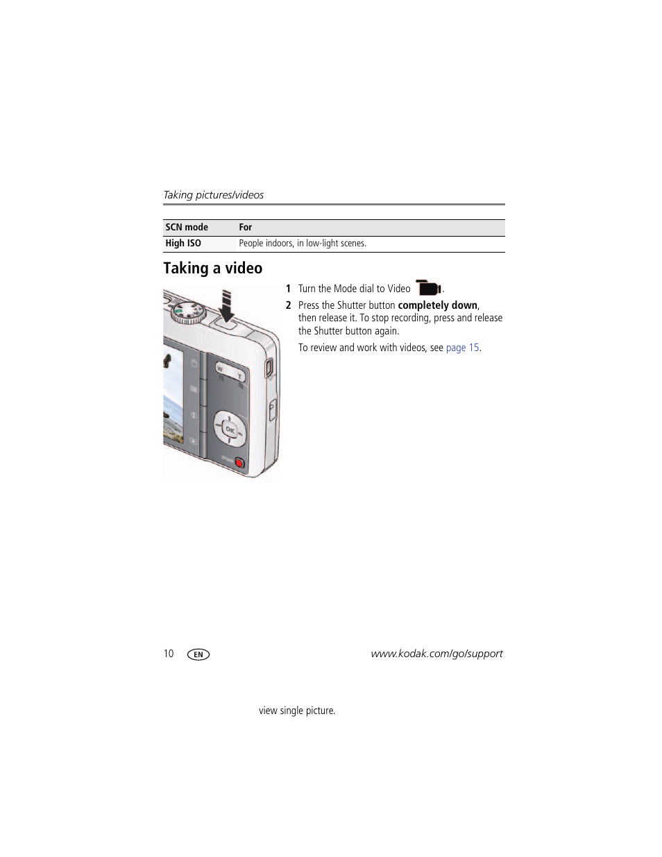 Taking a video | Kodak MD41 User Manual | Page 16 / 67