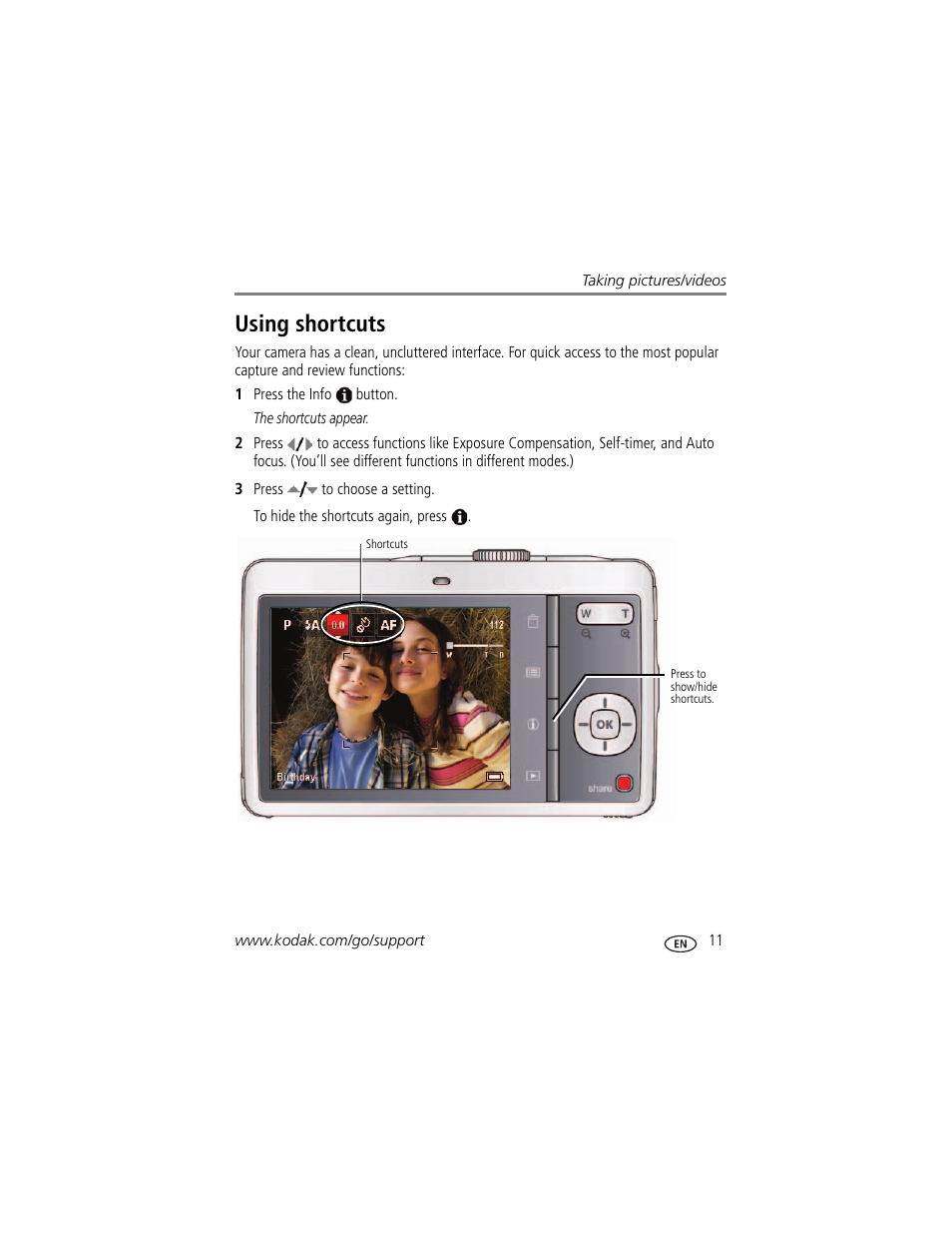 Using shortcuts | Kodak MD41 User Manual | Page 17 / 67