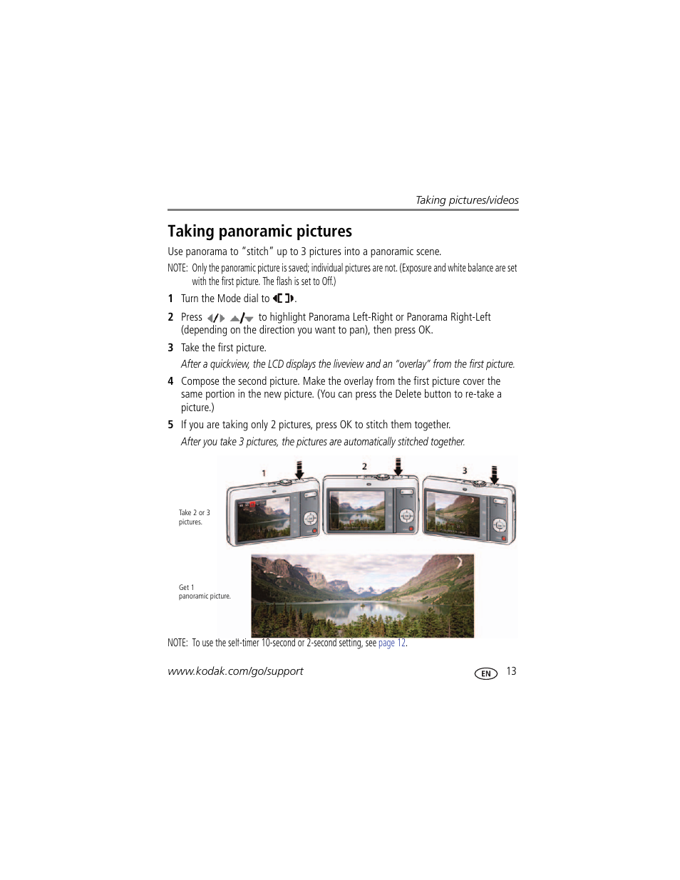 Taking panoramic pictures | Kodak MD41 User Manual | Page 19 / 67