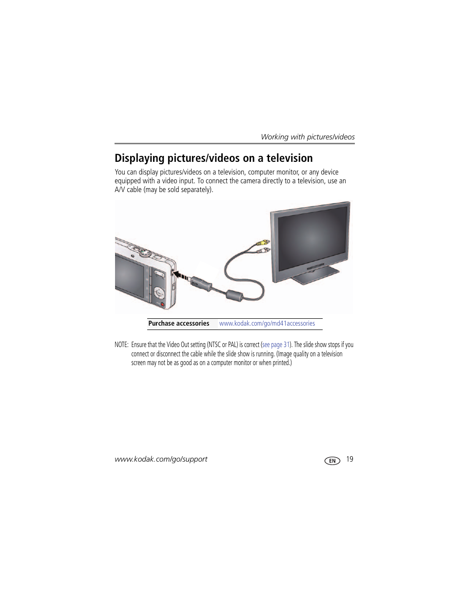 Displaying pictures/videos on a television | Kodak MD41 User Manual | Page 25 / 67