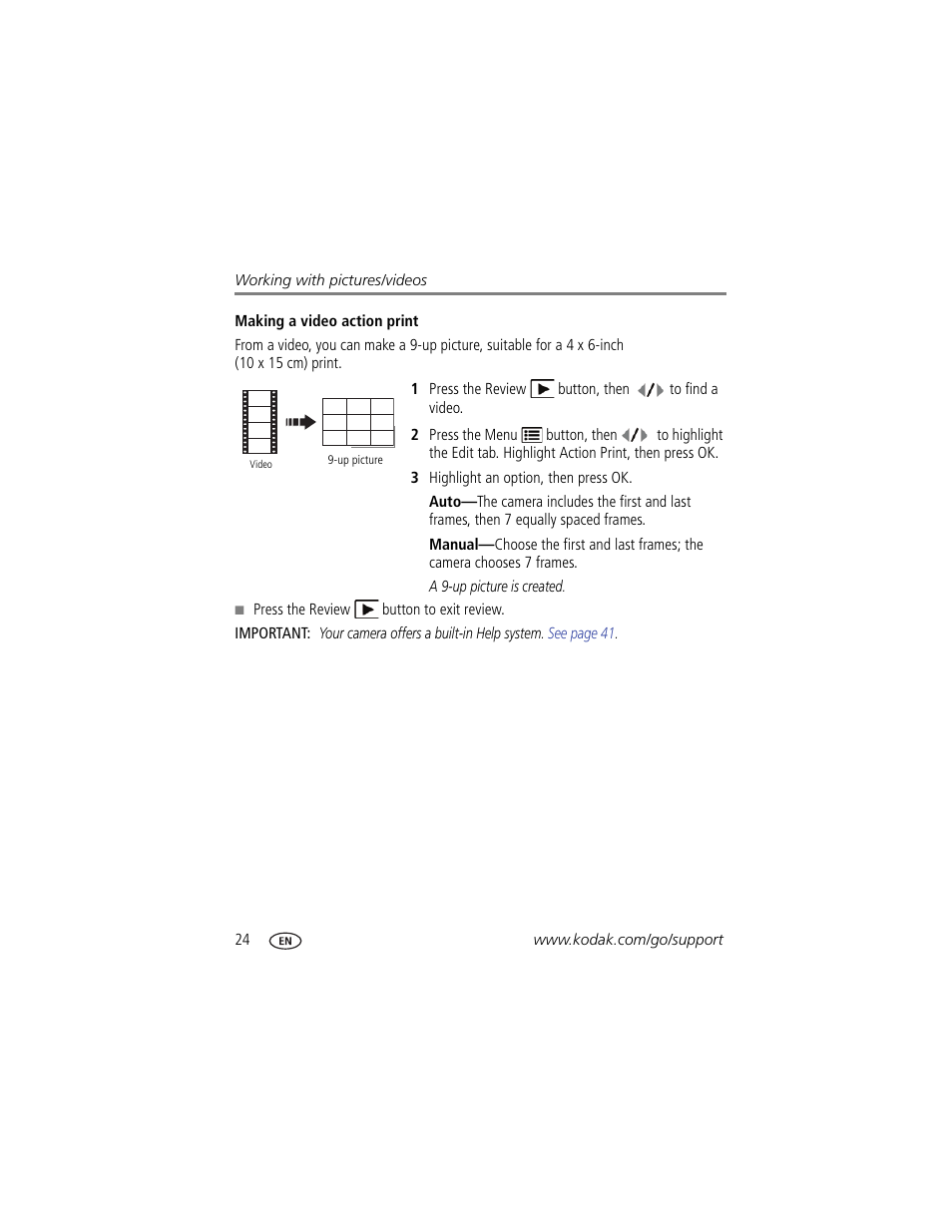 Making a video action print | Kodak MD41 User Manual | Page 30 / 67