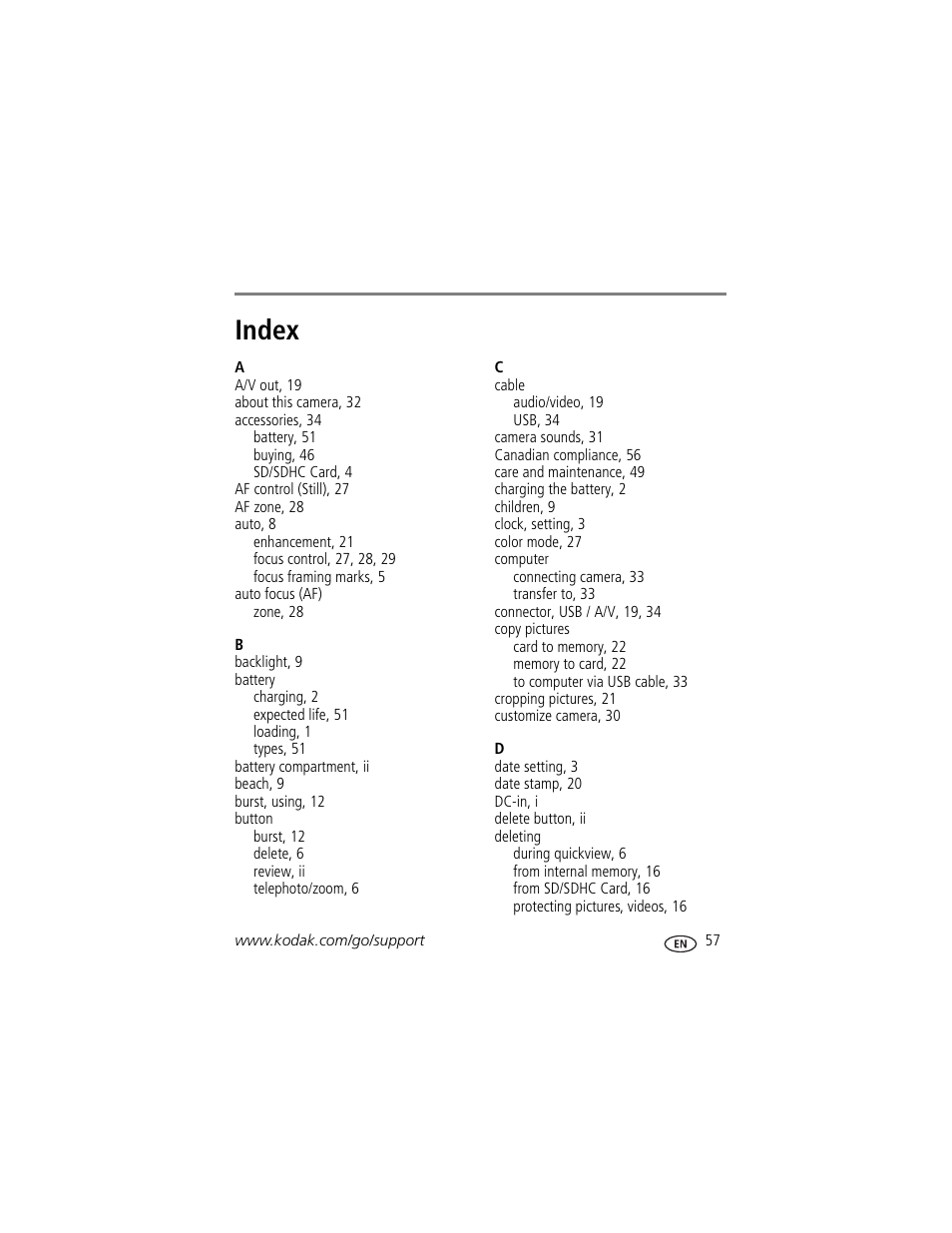 Index | Kodak MD41 User Manual | Page 63 / 67