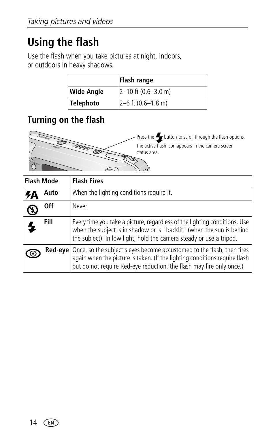 Using the flash, Turning on the flash | Kodak LS753 User Manual | Page 20 / 64