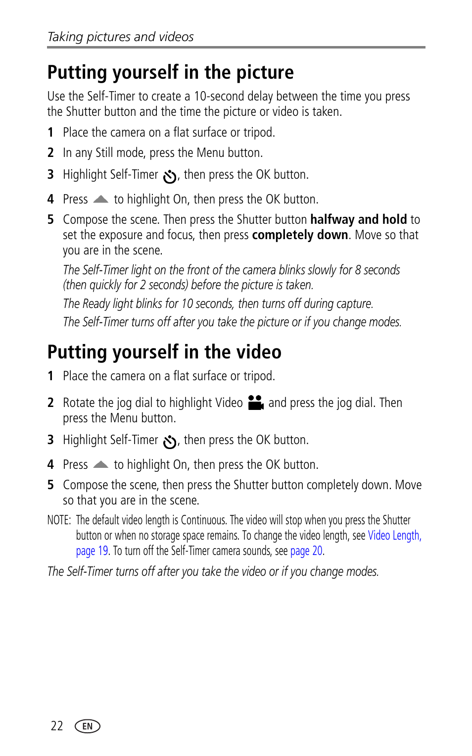 Putting yourself in the picture, Putting yourself in the video | Kodak LS753 User Manual | Page 28 / 64