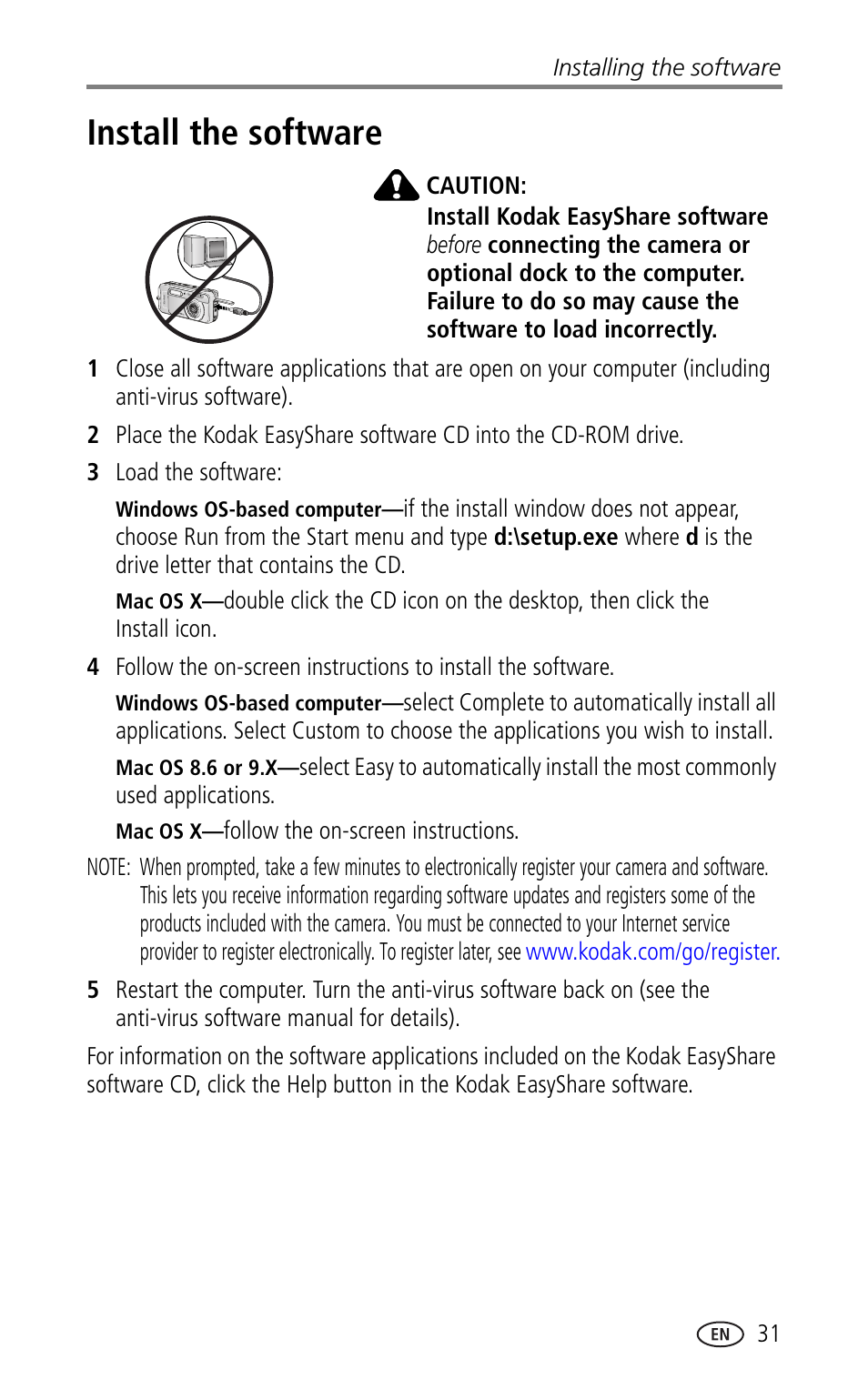 Install the software | Kodak LS753 User Manual | Page 37 / 64