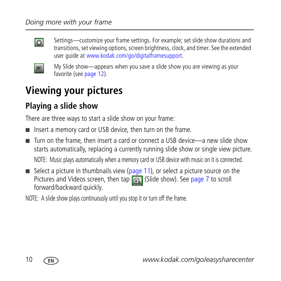 Viewing your pictures, Playing a slide show | Kodak M1020 User Manual | Page 10 / 28