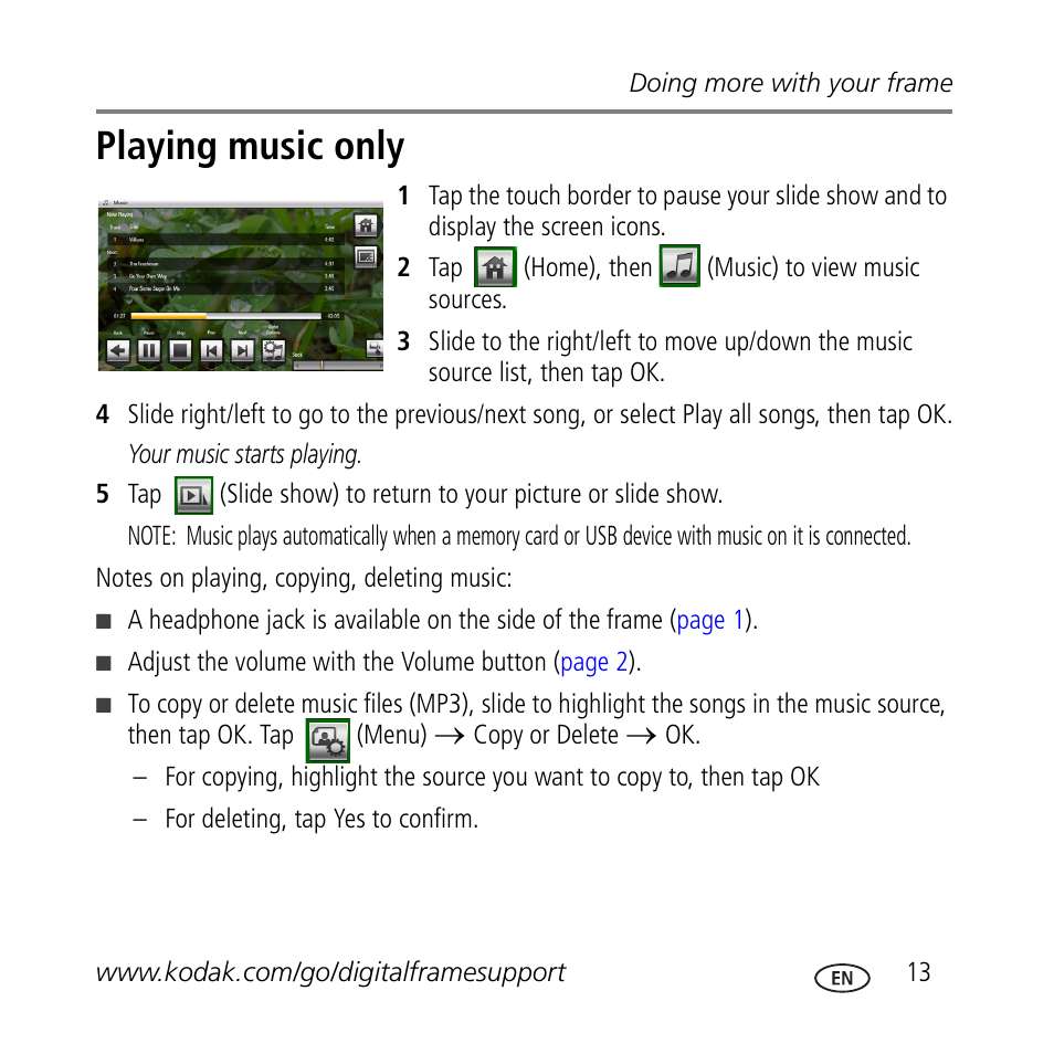 Playing music only | Kodak M1020 User Manual | Page 13 / 28